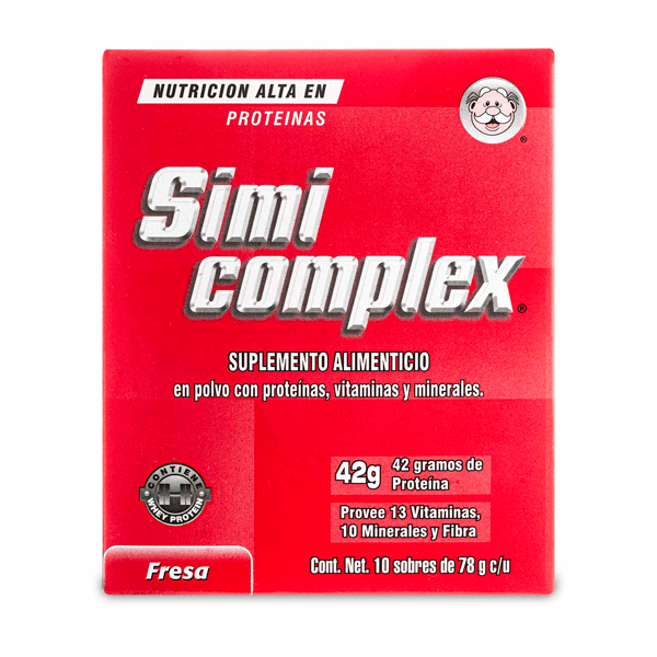SIMICOMPLEX PROTEINAS / VITAMINAS / MINERALES SABOR FRESA POLVO PARA PREPARAR BEBIDA 10 SOBRES