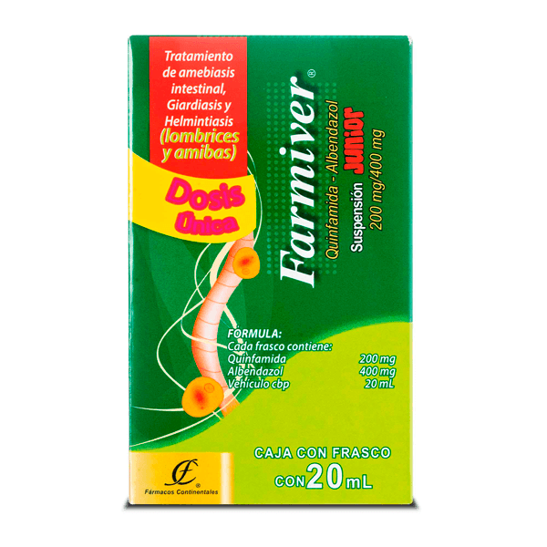 QUINFAMIDA / ALBENDAZOL 200/400MG JUNIOR SUSPENSION 20 ML 1 PIEZA