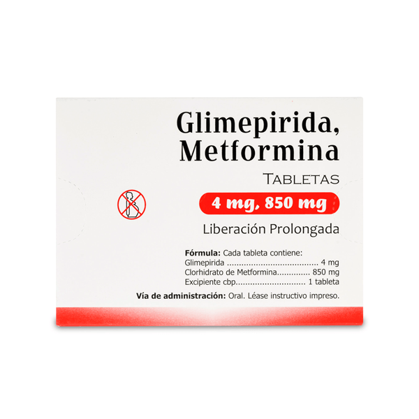 METFORMINA / GLIMEPIRIDA  850MG/4MG 16 TABLETAS LIBERACION PROLONGADA
