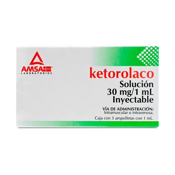 KETOROLACO 30 MG/1 ML SOLUCION INYECTABLE 3 AMPOLLETAS
