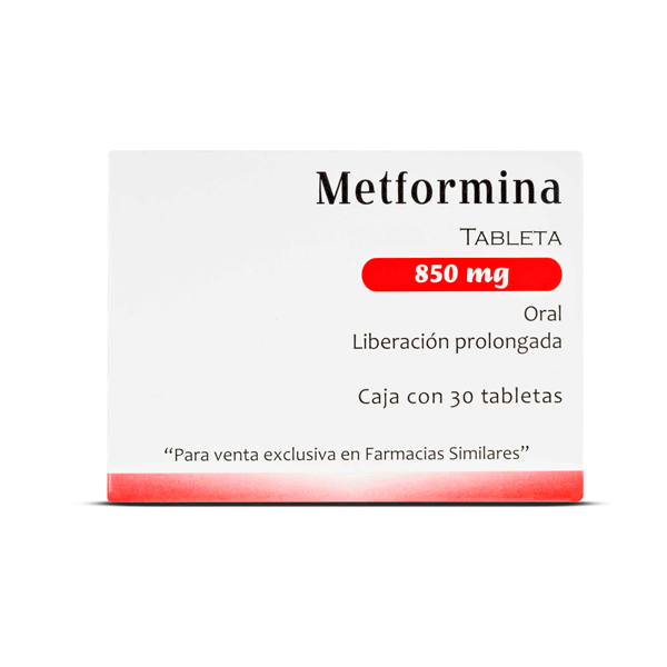 METFORMINA 850 MG 30 TABLETAS LIBERACION PROLONGADA