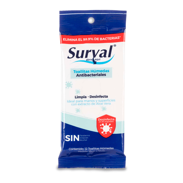 TOALLA HUMEDA ANTIBACTERIAL PARA MANOS 12 PIEZAS