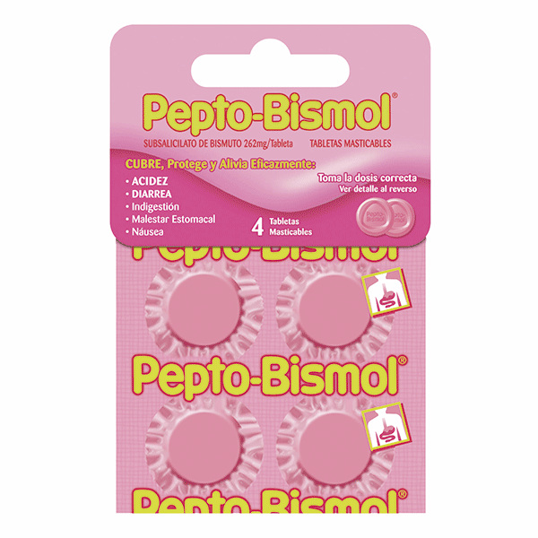 SUBSALICILATO DE BISMUTO PEPTO BISMOL 4 TABLETAS MASTICABLES