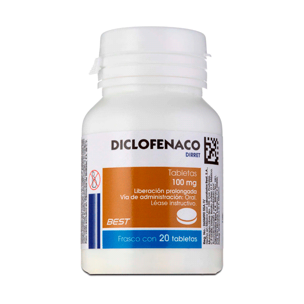 Tabletas Diclofenaco 100mg Caja con 20 Tabletas