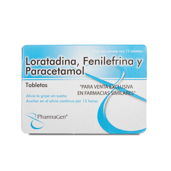 LORATADINA 2.5 MG / FENILEFRINA 5 MG / PARACETAMOL 500 MG 12 TABLETAS