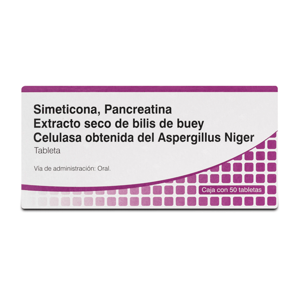 PANCREATINA / SIMETICONA / EXTRACTO DE BILIS DE BUEY / CELULOSA 50 TABLETAS