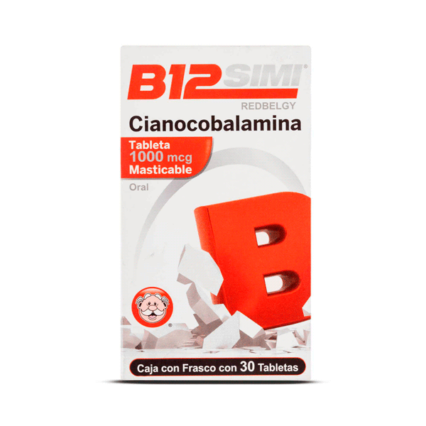 SIMI B12 CIANOCOBALAMINA (VITAMINA B12) 30 TABLETAS MASTICABLES