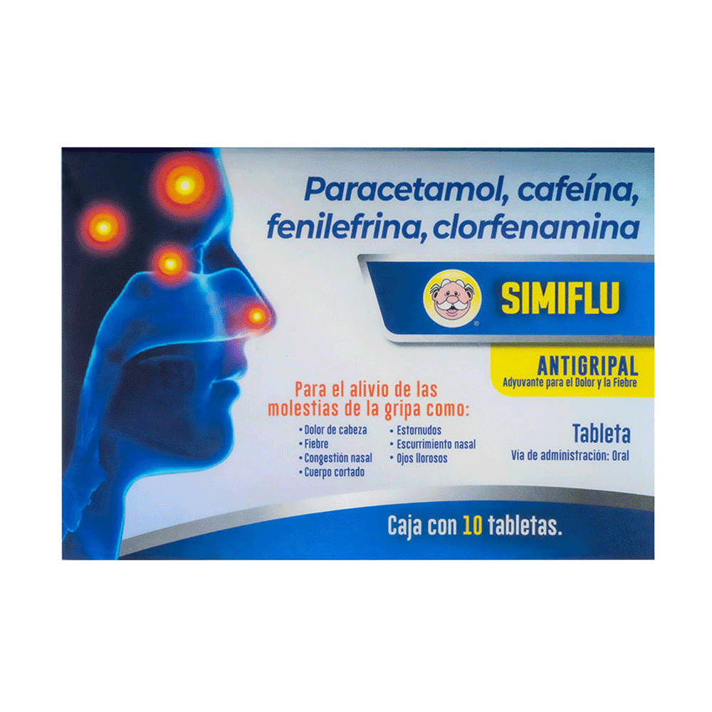 PARACETAMOL/CAFEINA/FENILEFRINA/CLORFENAMINA 10TABLETAS SIMIFLU