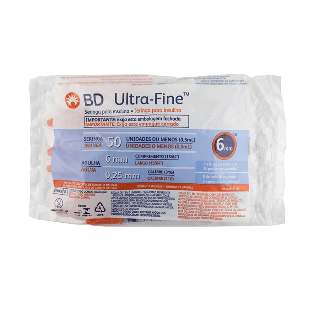 JERINGA PARA INSULINA 0.5ML 31X6 10 PIEZAS ULTRA FINE