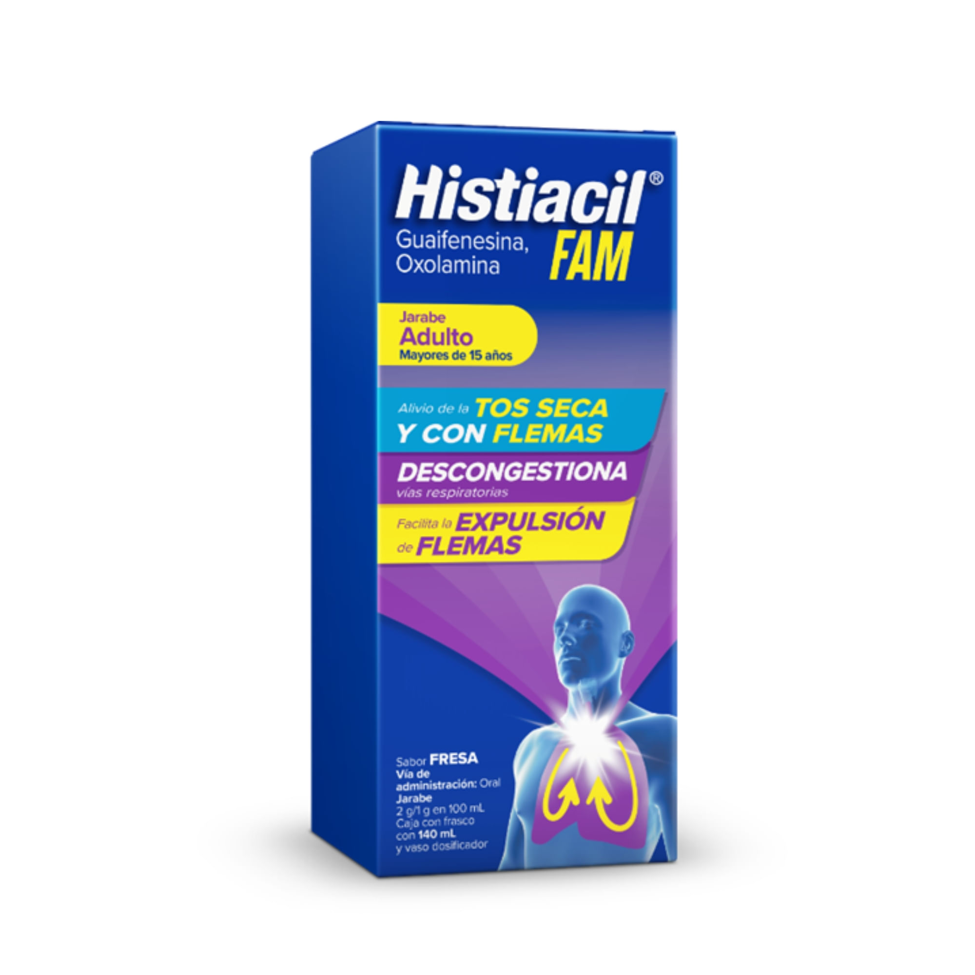 HISTIACIL FAM JARABE PARA LA TOS SECA Y CON FLEMAS EN ADULTOS FRESA 140 ML