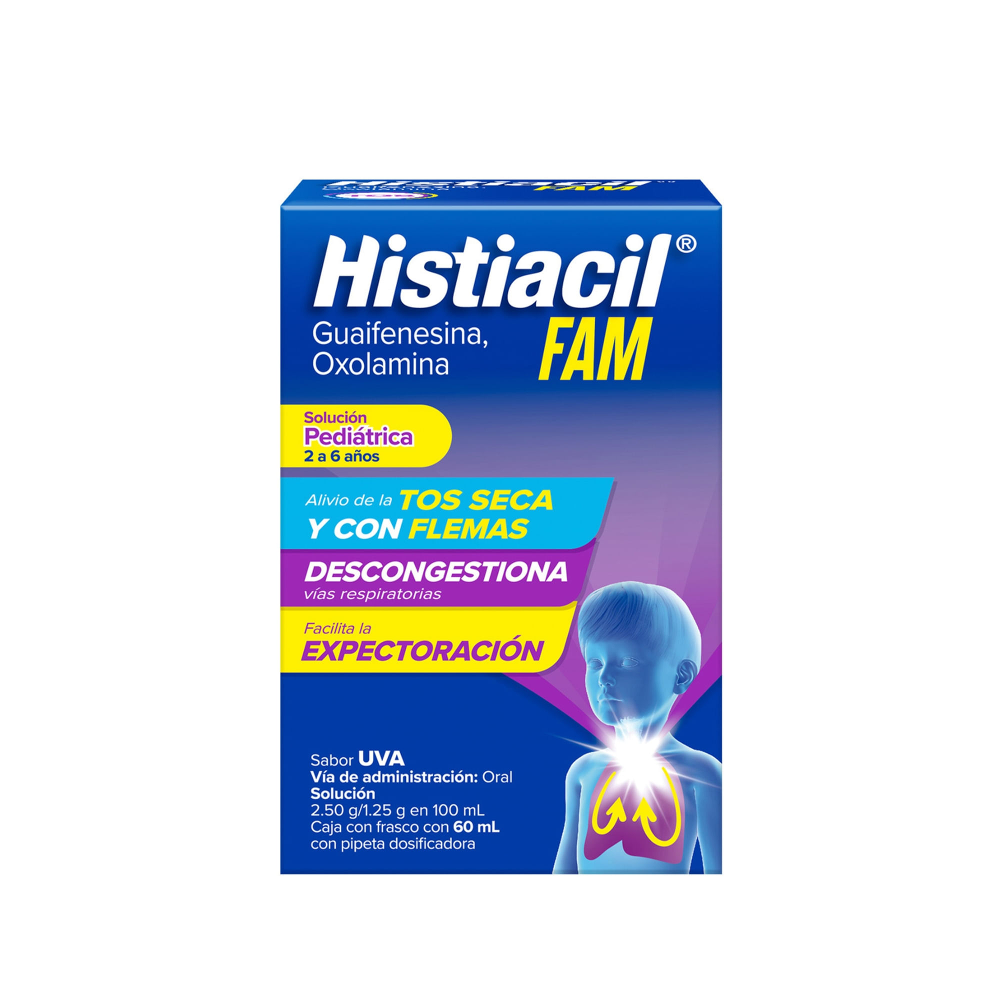 HISTIACIL FAM SOLUCION PEDIATRICA SABOR UVA 60ML. ALIVIO DE LA TOS SECA