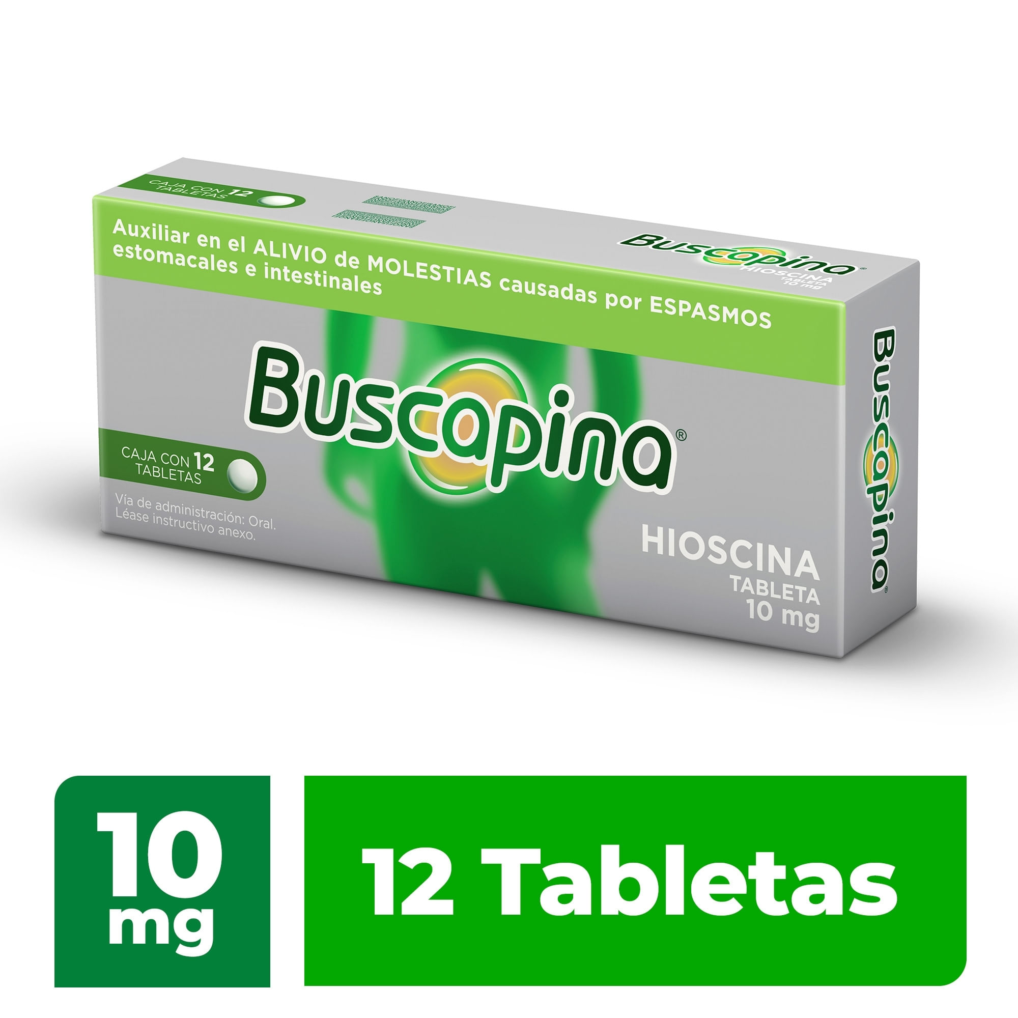 BUSCAPINA 12 TABLETAS CON HIOSCINA. AUXILIAR EN EL ALIVIO DEL DOLOR DE PANZA